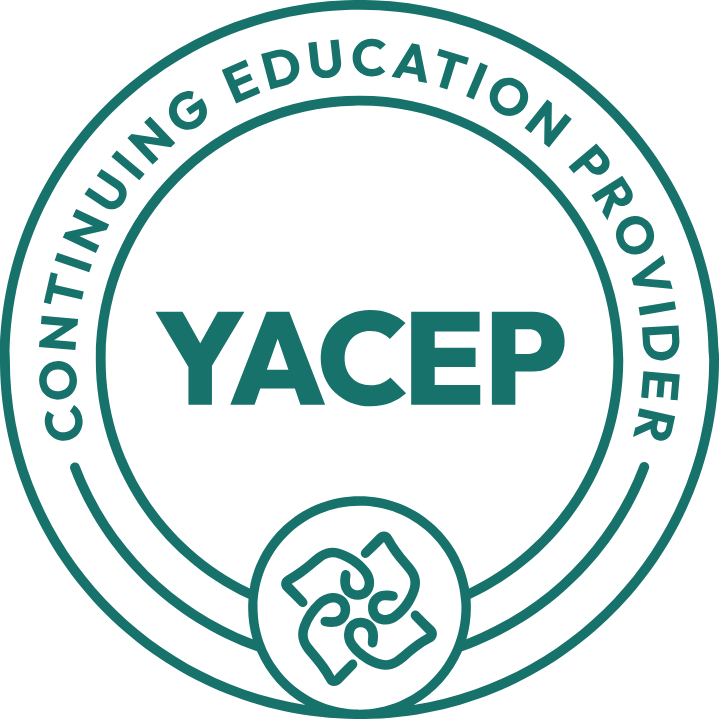 YACEP Continuing Education Provider logo featuring a circular design with the text 'YACEP' prominently displayed in the center.